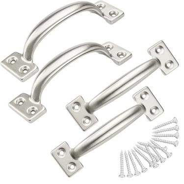 Imagem de TamBee Puxador de portão de 16 cm Puxador de metal Maçaneta de porta de galpão (prata 4 peças)