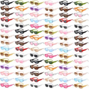 Imagem de QYVEWY Pacote com 50/100 óculos de sol retangulares pretos e brancos a granel para adultos, retrô, baratos, anos 90, Y2K, pequenos óculos de festa (100 multicoloridos)