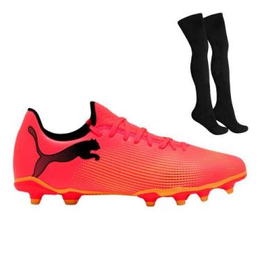 Imagem de Kit Chuteira Campo Puma Future 7 Play + Par de Meião, Rosa, Preto, 40