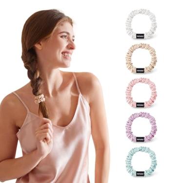 Imagem de THXSILK Elásticos 100% seda amoreira para mulheres, laços de cabelo sem danos para grils, suporte de rabo de cavalo para todos os tipos de cabelo, pequeno 5 peças, cor quente