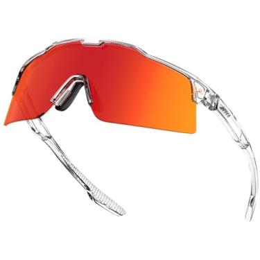 Imagem de ATTCL Óculos de sol unissex TR90 para ciclismo para homens e mulheres - lentes de policarbonato óculos esportivos ciclismo pesca corrida KC11-C7-Toubai-vermelho