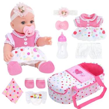 Imagem de Baby Doll DONTNO 30cm com cama de berço, roupas e acessórios