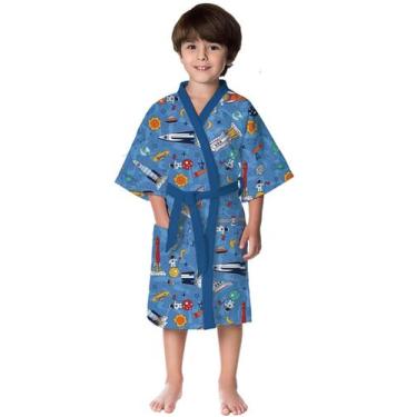 Imagem de Roupão Infantil de Banho Piscina Praia Menino Estampa Galaxia 2 a 7 an