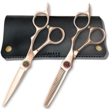 Imagem de Tesouras de corte de cabelo douradas de 15 cm – Aço inoxidável 440C com acabamento em titânio dourado – Projetado para usuários profissionais (conjunto de tesouras de cabelo)