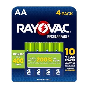 Imagem de Pilhas recarregáveis Rayovac AA e AAA com carregador de bateria, AA, Green/silv, 4 Count