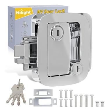 Imagem de Nilight Substituição de fechadura de porta de trailer com fechadura de remo 100% liga de alumínio Fechaduras de entrada de trailer com 4 chaves para trailers trailers de viagem, reboque de cavalo