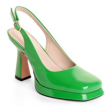 Imagem de CASALANDER Sandálias femininas de salto alto com bico quadrado, salto fechado, Mary Jane, moderno, elegante, plataforma, salto plataforma, Verde, 35