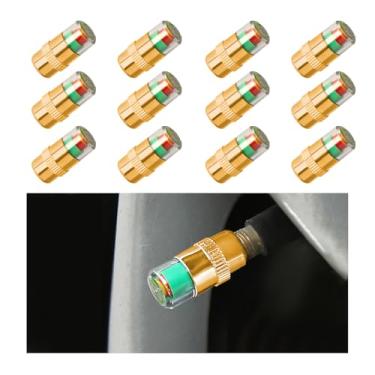 Imagem de Yourkar 12 peças de tampas de haste de válvula de monitor de pressão de pneu, indicador de sensor de pressão de pneu de carro de 2,4 bar 36PSI com alerta ocular de 3 cores, tampas de haste de válvula