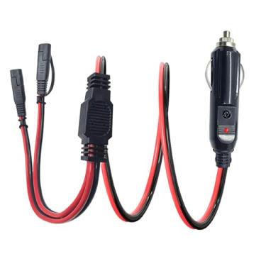 Imagem de Faoyliye Plugue SAE para isqueiro de carro, 1 isqueiro para 2 cabos SAE, plugue de isqueiro de 12 AWG 12 V para adaptador de liberação rápida SAE, cabo de carregamento com fusível e luz LED (3,3 pés)
