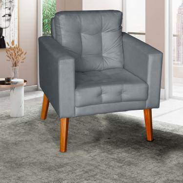 Imagem de Sofá Poltrona Cadeira Decorativa E Descanso Glamour Dubai Com Pés Em Madeira Cinza