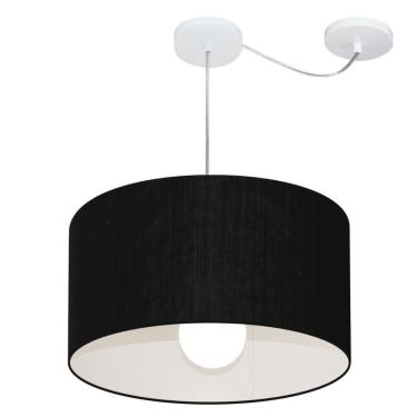 Imagem de Lustre Pendente Cilíndrico Com Desvio De Centro Vivare Md-4229 Cúpula Em Tecido 45x30cm - Bivolt Preto 127/220v
