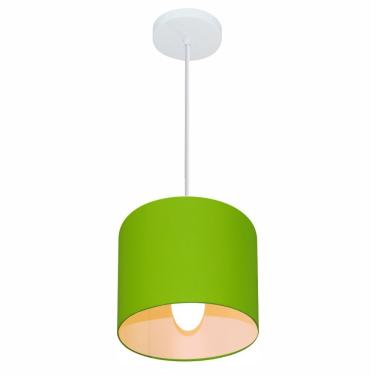 Imagem de Lustre Pendente Cilíndrico Md-4046 Cúpula Em Tecido 18x18cm Verde Limão - Bivolt