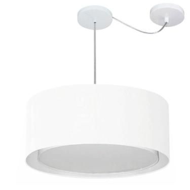 Imagem de Lustre Pendente Cilíndrico Com Desvio De Centro Vivare Md-4314 Cúpula Em Tecido 50x25cm - Bivolt Branco 127/220v
