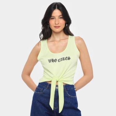 Imagem de Regata Lecimar Who Cares Cropped Recorte Com Nó Feminina, Verde, G