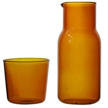 Imagem de Conjunto de garrafa de água de cabeceira e vidro, jarra de cabeceira de vidro borossilicato com copo, decantador de enxaguante bucal para mesa de cabeceira, quarto, banheiro, escritório