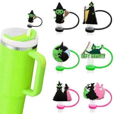 Imagem de HATOTO Capas de palha Stanley de Halloween para Stanley Cup, topos de palha de desenho animado para Stanley, topo de silicone de grau alimentício engraçado, tampa de canudos reutilizáveis de piscina