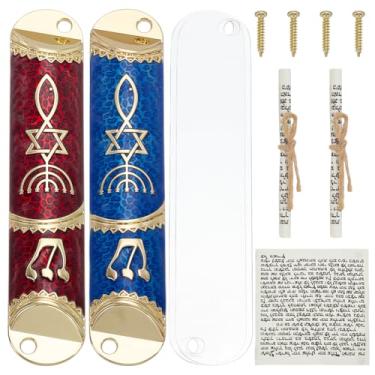 Imagem de WEBEEDY 2 conjuntos de capas mezuzá com rolagem para porta, capa mezuzá de liga de zinco para bênção judaica para poste de porta, presente decorativo tradicional para proteção doméstica presente de