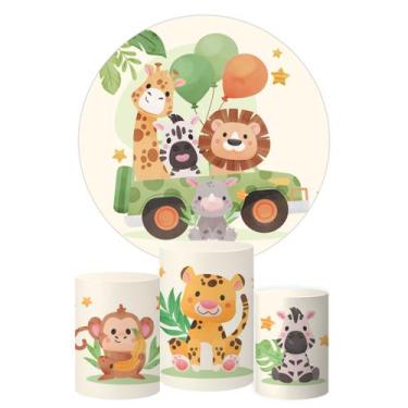 Imagem de Trio Capa Cilindro + Painel Redondo Animais - DECORANDO E GRUDANDO
