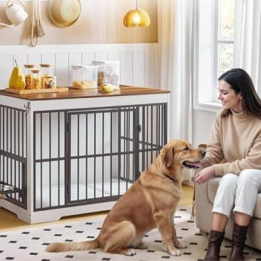 Imagem de Canil Portátil Interno Cercado Gaiola Grade Caixa Cachorro Cães Filhotes Adultos Pet Aparador Madeira Luxo Casa Móveis 2 Em 1