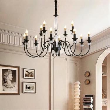 Imagem de Lâmpada Pingente Candelabro LED De Latão Com Estilo Americano E Detalhe De Vela Francesa: Perfeita Para Sala De Estar, Restaurante, Quarto, Estudo, Villa, Hotel, Bar E Café (B Preto 12 luzes)