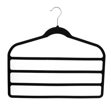 Imagem de Kit 5 Cabides Veludo Preto Slim antideslizantes p/ 4 calças - Arboreth