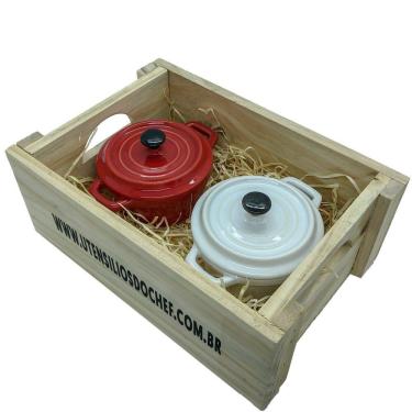 Imagem de Panelinhas Vermelha, Branco Porcelana Engradado Presente