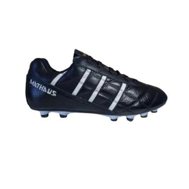 Imagem de Mathaus, Chuteira Em Couro Futebol Campo Trava Resistente Tamanho:37;Cor:Preto;Gênero:Masculino