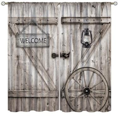 Imagem de Cortinas de porta de celeiro para cozinha, fazenda, madeira rústica, madeira de celeiro, portão de garagem, casa de campo, estilo ocidental, impressão, janelas, tratamentos para quarto, sala de estar