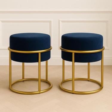 Imagem de Kit 2 Puff Base Ferro Dourada Veludo Premium Varias Cores - PB, Azul