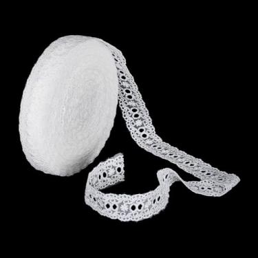 Imagem de FINGERINSPIRE Fita de renda de algodão de 12,5 metros de largura 3,5 cm de largura bordada, acabamento branco para artesanato faça você mesmo, acabamentos de renda de costura para decoração de têxteis