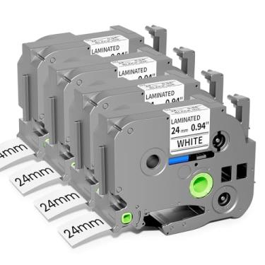 Imagem de Pillex TZe-251 Fita de substituição para máquina de etiquetas Brother 24 mm 0,94 fita branca laminada compatível com P-Touch TZ TZe 1 polegada preto sobre branco para recargas PT-D600 PT-D610BT