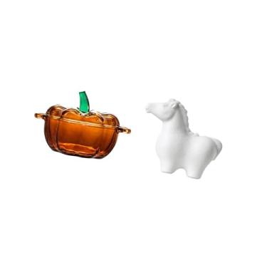 Imagem de Fenteer Tampa de Vidro para Doces de Abóbora, Estatueta de Cavalo de Porcelana, Estátua, Escultura de Animal Decorativa, Enfeite de Mesa, Pote de Biscoitos, L