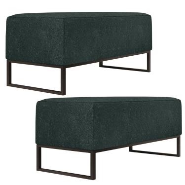 Imagem de Kit 02 Puffs Decorativo Para Sala de Estar Cléo W01 Base Ferro 90 cm Linho Verde Musgo - Lyam Decor