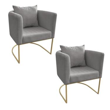 Imagem de Kit 02 Poltronas Paola Linho Grafite A26 Dourado