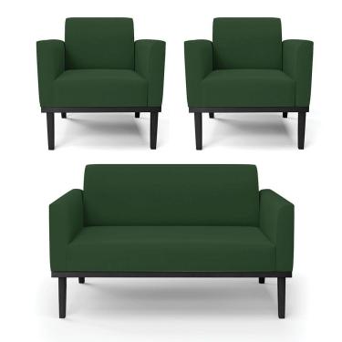Imagem de Sofá Namoradeira Com 2 Poltronas Base De Madeira Fixa Preto Marisa Veludo D03 - D'Rossi Verde