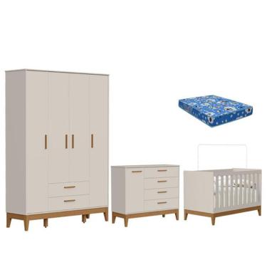 Imagem de Quarto De Bebê Flip Com Cômoda Sapateira Areia Acetinado Com Colchão Ortobom - Reller