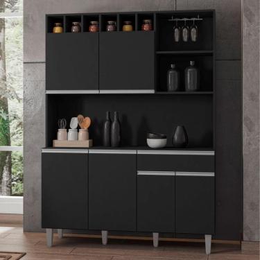 Imagem de Armário Cozinha Completo Robin Preto 6 Portas