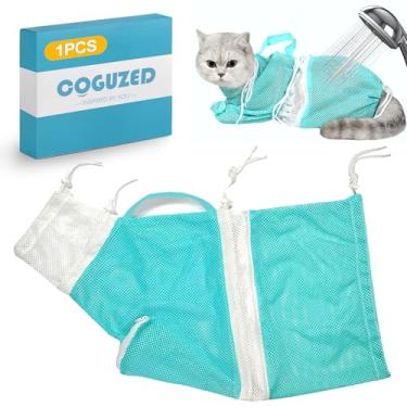 Imagem de CoguZed 1 bolsa de banho ajustável de malha antiarranhões para gatos – Design confortável e seguro ventilado para banho, cuidados e aparar unhas (acolchoamento de malha macia, base antiderrapante)