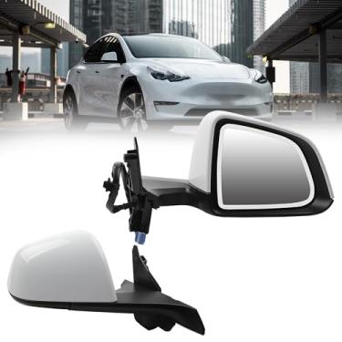 Imagem de Dasbecan Espelho retrovisor lateral compatível com 2020-2024 Tesla Model Y vidro antirreflexo com memória espelhada aquecida lado direito do passageiro dobrável #1495588-00-G 149558800G (branco de 13