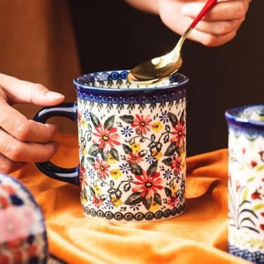 Imagem de Caneca de café de cerâmica, 400 ml, xícaras de chá de cerâmica pintadas à mão com design exclusivo para bebidas quentes ou frias (margarida exótica)