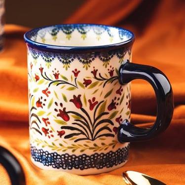 Imagem de Caneca de café de cerâmica, 400 ml, xícaras de chá de cerâmica pintadas à mão com design exclusivo para bebidas quentes ou frias (flor de grama selvagem)