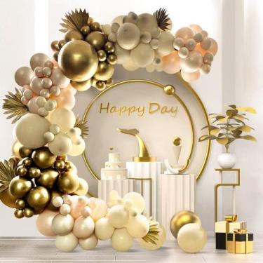 Imagem de Kit Balloon Arch Garland Frigg Sand White Gold 124 unidades
