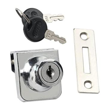 Imagem de Fechadura de armário de vidro deslizante com chaves, bloqueio de vitrine de fácil instalação, acabamento cromado para espessura de vidro de 3 a 8 mm - perfeita para vitrines e janelas - 35 x 32 mm A