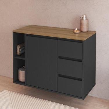 Imagem de Balcão Gabinete de Banheiro Suspenso 80 Belagavi 1 Porta 3 Gavetas e N