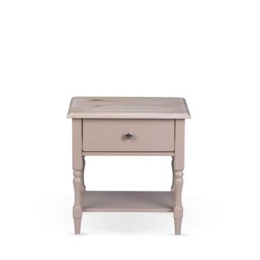 Imagem de Mesa Lateral 1 Gaveta Madeira Maciça Escovada Pés Torneados Louise - T
