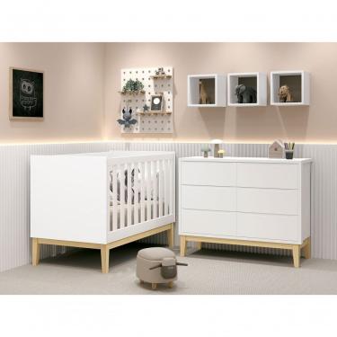 Imagem de Jogo De Quarto Para Bebê Classic New Branco Fosco Com Natural - Moveisaqui