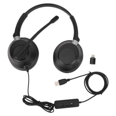 Imagem de Fone de ouvido para telefone com microfone com cancelamento de ruído, fone de ouvido duplo para call center, USB C, 3,5 mm, Plug and Play, para escritório, PC, laptop, preto