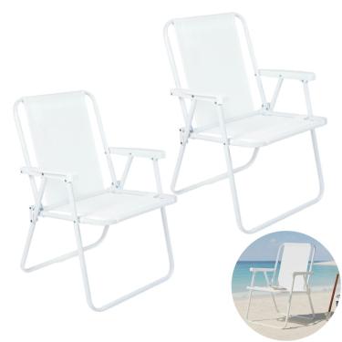 Imagem de Kit 2 Cadeira de Praia Alta Piscina Jardim Aço Branca 110Kg - 2058 Mor
