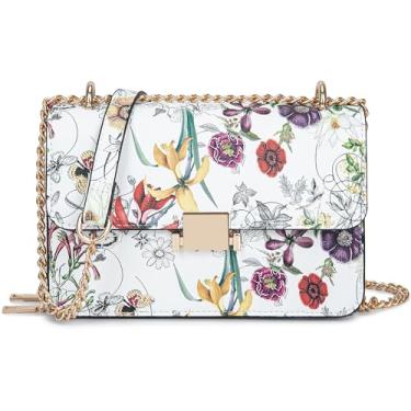 Imagem de BBTT.ful Bolsas de ombro quadradas femininas com alça de corrente, bolsa transversal de couro médio, bolsa de noite para mulheres, 3. Flores