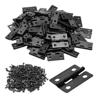 Imagem de AUXBC 80 peças 18 x 15 mm mini dobradiças pretas para caixa de madeira, pequenas dobradiças de ferro com 320 parafusos para caixa de joias, artesanato faça você mesmo, armário de bonecas, ferragens
